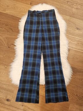 Vintage Blue and Black Plaid Flared Pants